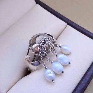 Concho Sterling Silver + Pearl Tassel Ring